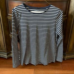 Talbots, navy and white striped long sleeve shirt